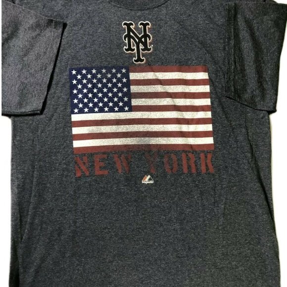 VTG NEW YORK METS AMERICAN FLAG SHIRT MAJESTIC - Picture 6 of 8